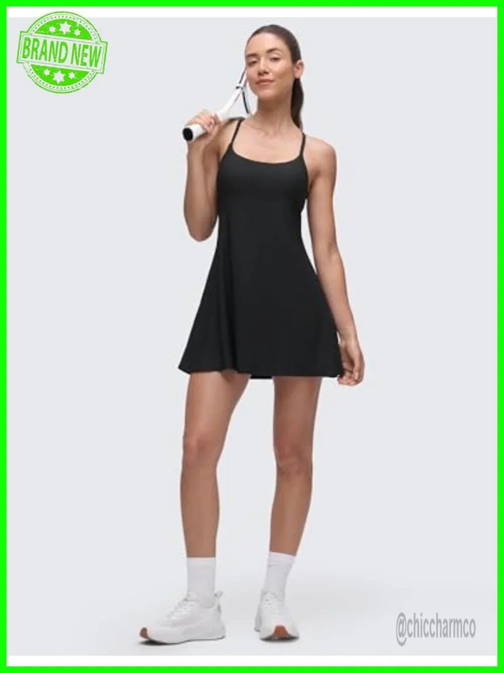 Drapey Spaghetti Straps Tennis Dress - Removable Pads, Built-in Shorts with